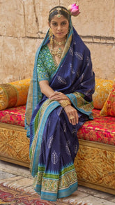 Blue and Green Contemporary Luxury Banarasi Crepe Silk Saree